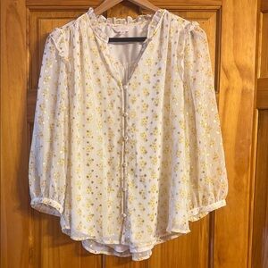 LC Lauren Conrad White and Gold Blouse